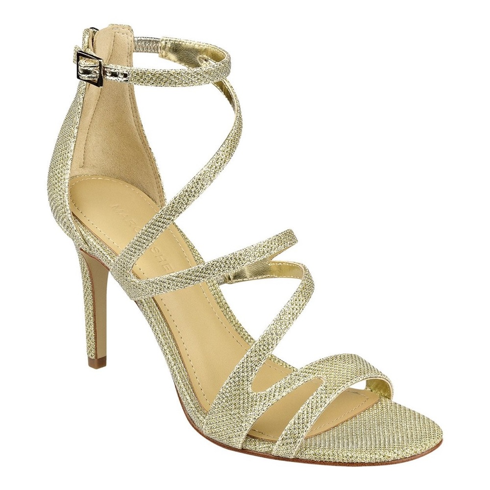 MARC FISHER GOLD GLITTER OPEN TOED HEELS